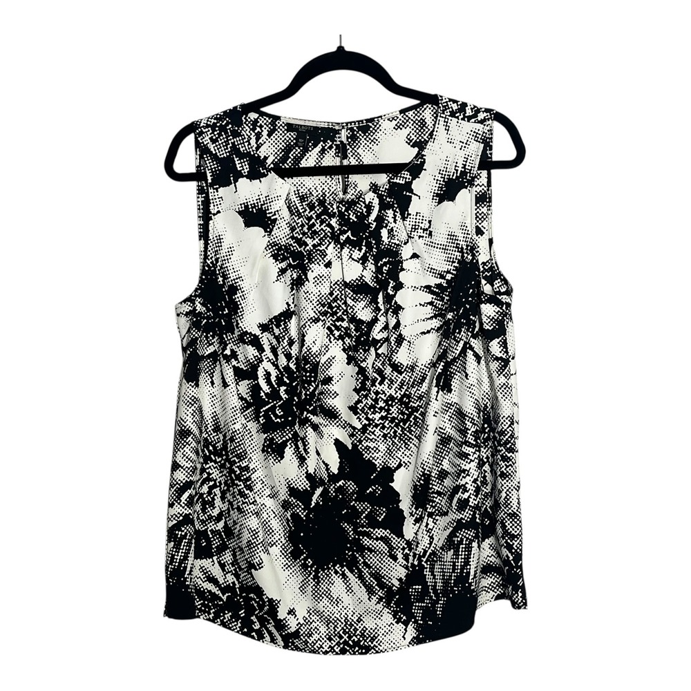Talbots Petites Women 16P Black White Abstract Floral Halftone Sleeveless Blouse